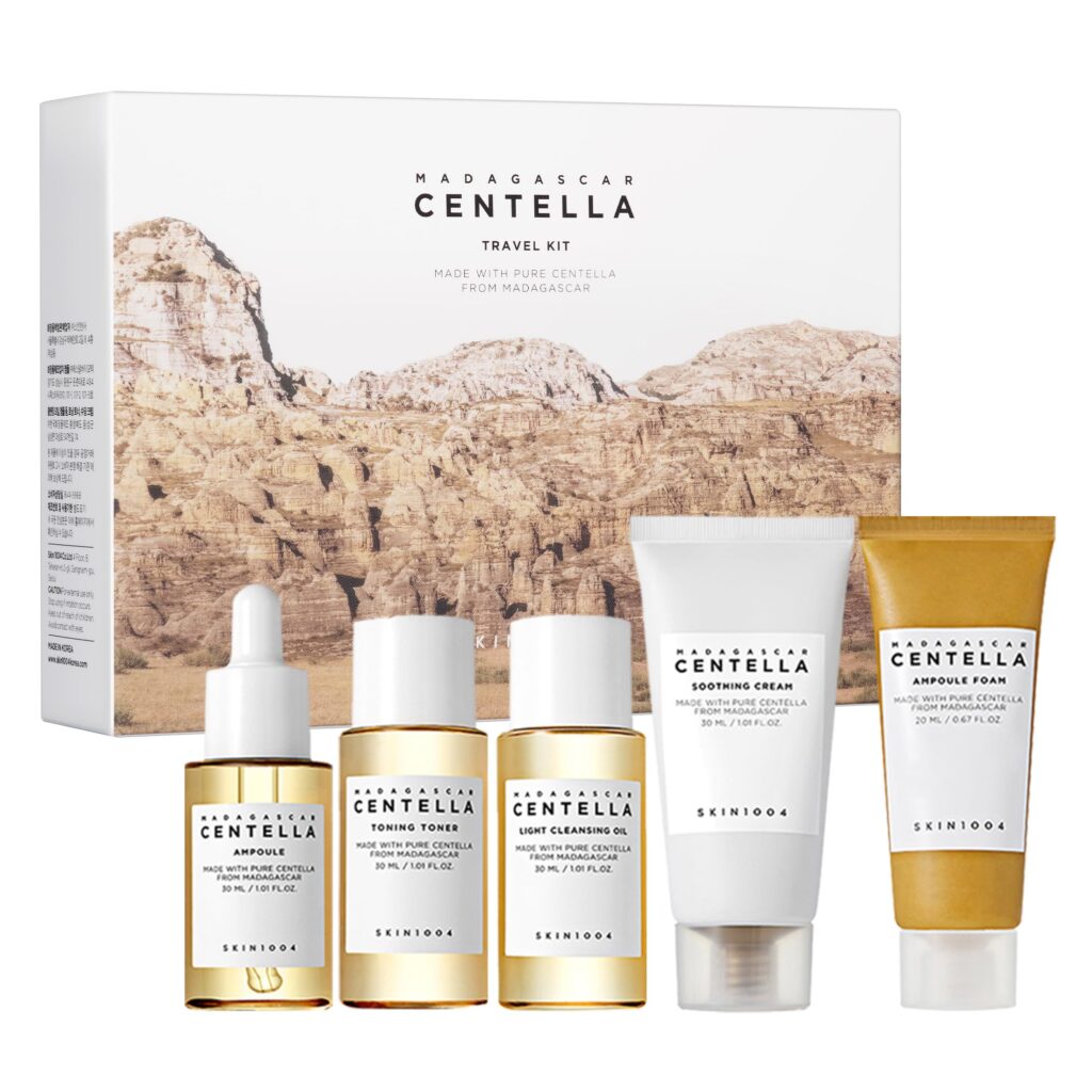 SKIN1004 Centella Travel Kit, Korean Skin Care Set with Toner, Moisturiser, Serum, Cleansing Oil & Cleanser, Travel Size S
