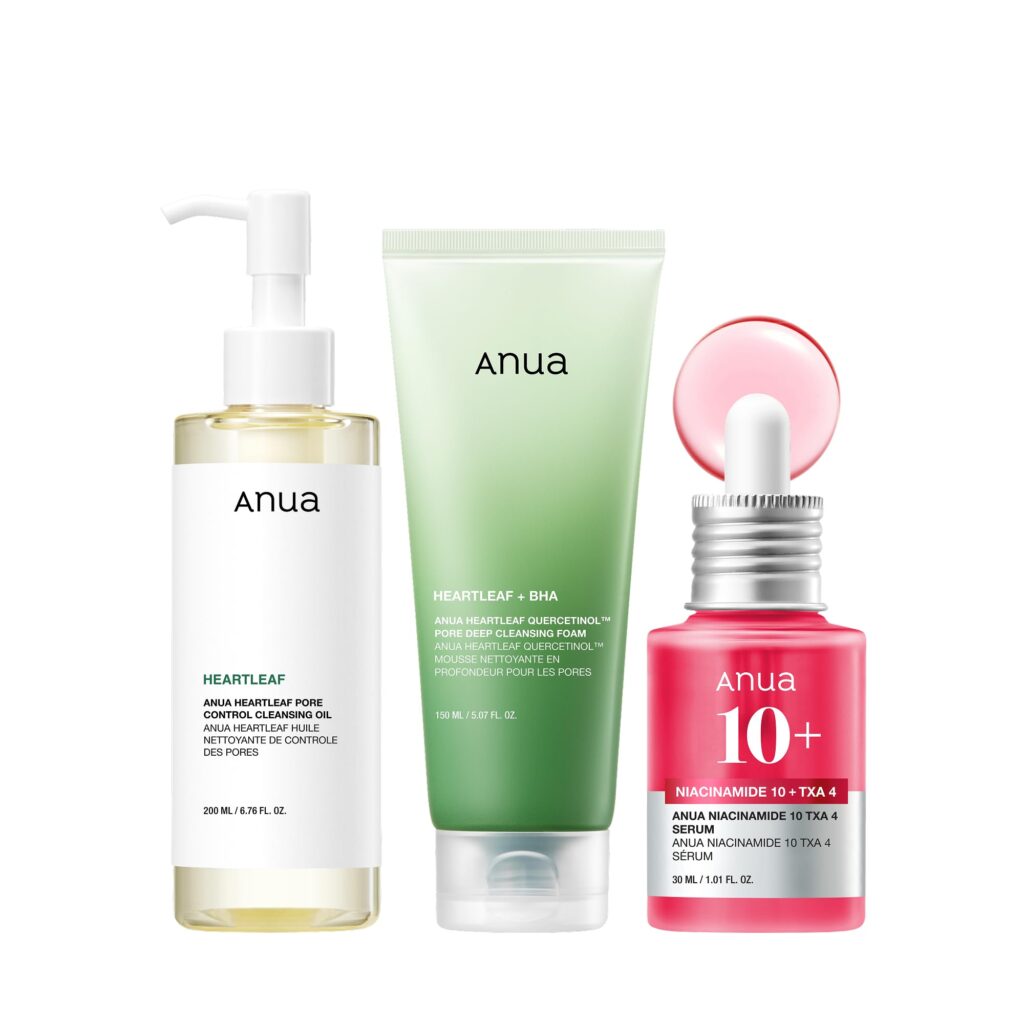 Anua 3-Step Glass Skin Beginner Set, Oil Cleanser and Face Wash with Facial Serum, Double Cleansing Daily Routine