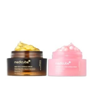 medicube Uneven Skin & Firm Duo_ Deep Vitamin C Golden Capsule Face Moisturizer and Salmon DNA PDRN Pink Collagen Capsule