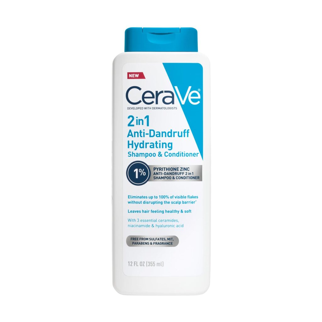 CeraVe 2 In 1 Hydrating Anti Dandruff Shampoo And Conditioner, 1_ Pyrithione Zinc Dandruff Treatment, Color Safe & Sulfate Free Shampoo And Conditioner, Helps Eliminate Dandruff & Relieve