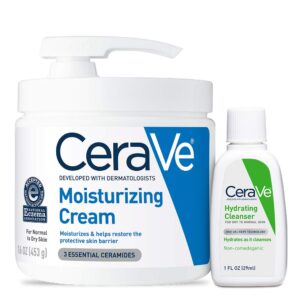CeraVe Moisturizing Cream & Hydrating Facial Cleanser Skin Care Set, Combo Pack For Dry Skin Relief, Travel Essentials