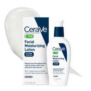 CeraVe PM Facial Moisturizing Lotion, Night Cream with Hyaluronic Acid and Niacinamide, Ultra-Lightweight, Oil-Free