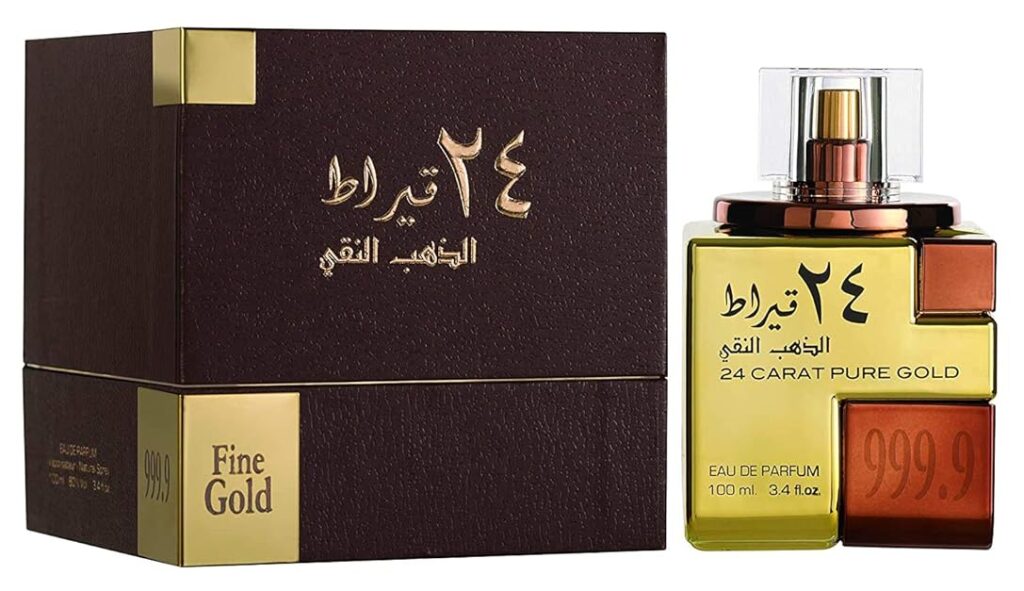 Lattafa Perfumes 24 Carat Pure Gold for Unisex Eau de Parfum Spray, 3.4 Ounce