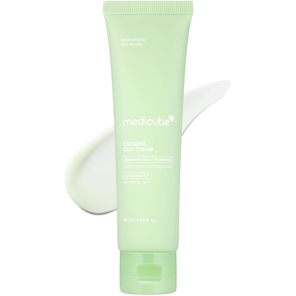 medicube Exosome Cica Tea Tree Cream for Sensitive Skin with Centella Asiatica help reduce redness and breakouts
