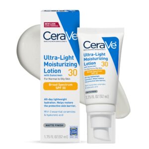 CeraVe Ultra-Light Moisturizing Lotion With SPF 30, Daily Face Moisturizer with SPF, Formulated with Hyaluronic Acid