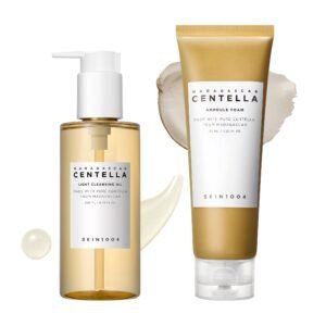 SKIN1004 Centella Double Cleansing Duo, Cleansing Oil 6.76 fl.oz & Ampoule Foam Cleanser 4.23 fl.oz, Korean Gentle Face Cleanser Gift Set, Makeup Remover with Madagascar Centella, Korean Skinc