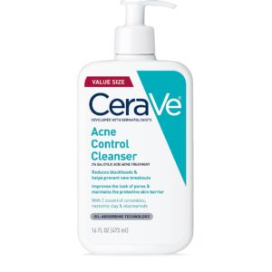 CeraVe Acne Control Cleanser, 2_ Salicylic Acid Treatment Formulated With Niacinamide + Ceramides + Oil Absorbing Clay