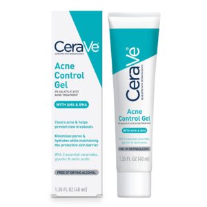 CeraVe Acne Control Gel, 2_ Salicylic Acid Treatment With Glycolic Acid + Lactic Acids + Niacniamide, Acne Gel