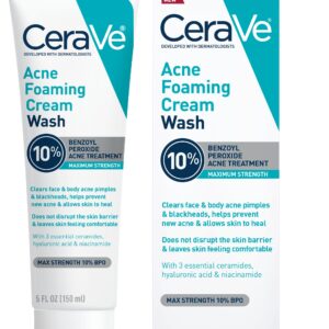 CeraVe Acne Foaming Cream Wash, Gentle Face and Body Cleanser with Benzoyl Peroxide 10_, Hyaluronic Acid, and Niacinamide