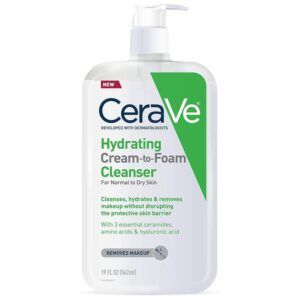 CeraVe Hydrating Cream To Foam Cleanser, Makeup Remover Face Wash For Dry Skin, Foaming Facial Cleanser With Hyaluronic