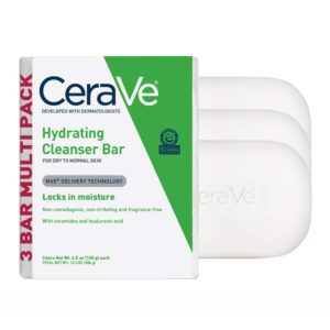 CeraVe Hydrating Cleanser Bar, Soap-Free Body and Facial Cleanser with 5_ Moisturizing Cream, Fragrance-Free, 3-Pack