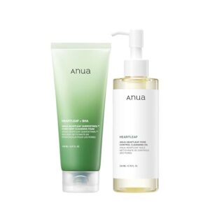 ANUA Double Cleansing Duo for Facial Cleansing, Heartleaf Pore Control Cleansing Oil & Quercetinol Deep Cleansing Foam